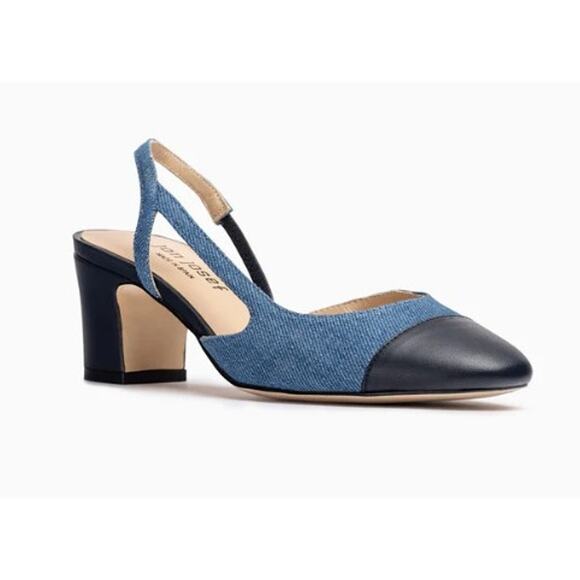 Jon Josef Daniela Block Heel Slingback Denim Combo Leather Pump Black  6 M - Picture 1 of 4